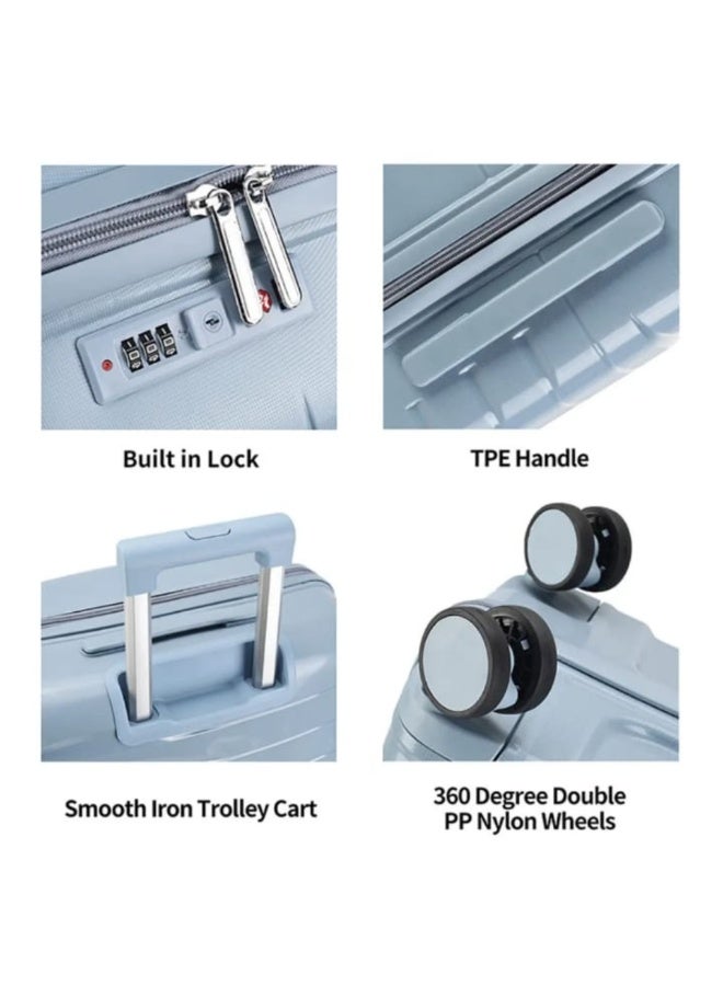 POGAGO 3 Piece Polypropylene Luggage Set 28/24/20 Inch Hard Shell Trolley Bags, Unbreakable Lightweight Suitcase Set with 360° Spinner Wheels, TSA Lock, Anti-Theft Double Zipper, Aluminum Handle – Travel Bags - Image 3